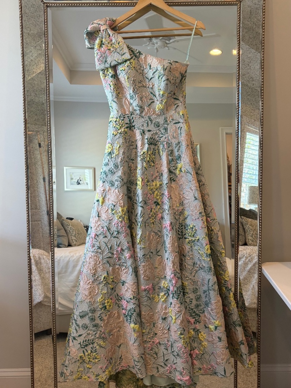 Mac Duggal One Shoulder Brocade Gown With Bow Detai